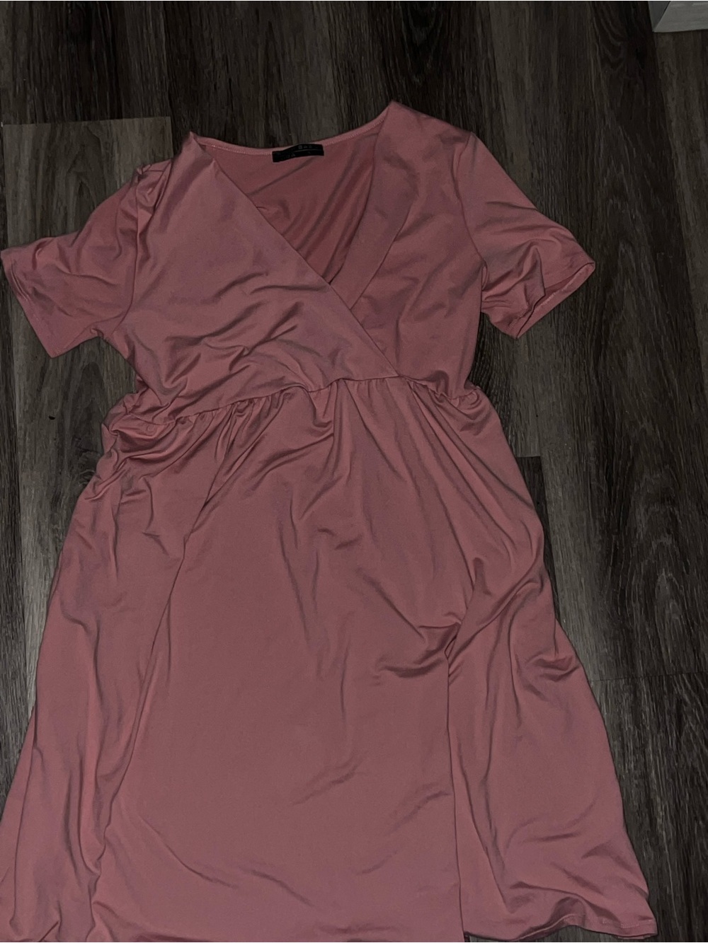 Wrap-Style Short Sleeve Dress in Mauve Pink S/M.